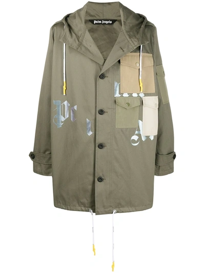 Shop Palm Angels Hooded Parka Jacket In Green