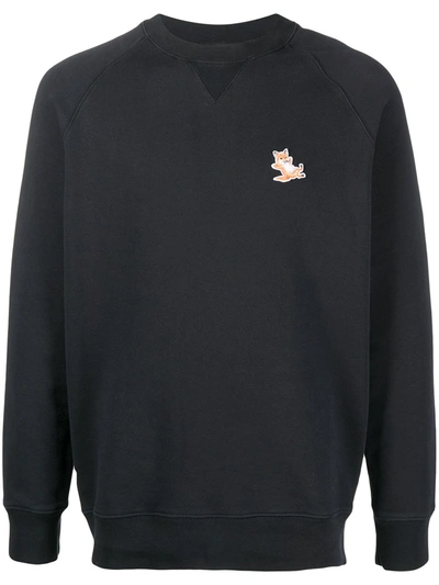 Shop Maison Kitsuné Logo-embroidered Cotton Sweatshirt In Black