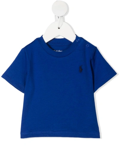 Shop Ralph Lauren Signature Logo Embroidered T-shirt In Blue