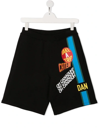 Shop Dsquared2 Teen Traveler Patch Track Shorts In Black