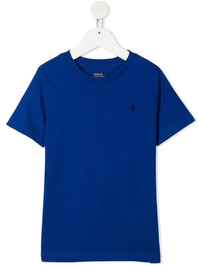 Shop Ralph Lauren Signature Logo Embroidered T-shirt In Blue