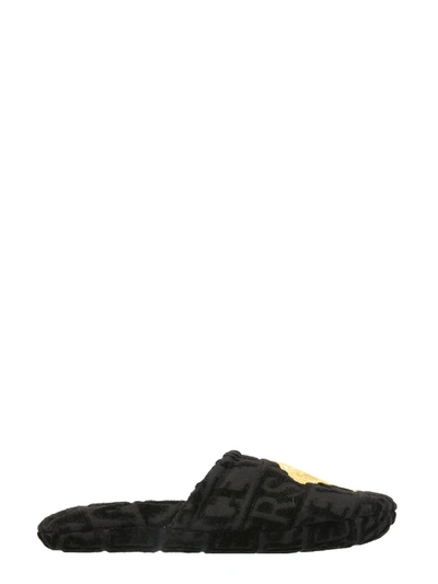 Shop Versace Cotton Slippers In Black