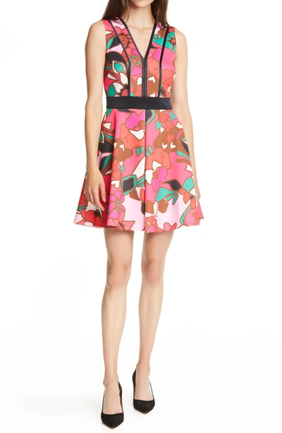 Shop Ted Baker Arilina Piñata Piped Skater Dress In Bright Pink