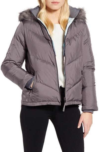 Shop Ted Baker Lavenia Quilted Faux Fur Hooded Jacket In Light Grey
