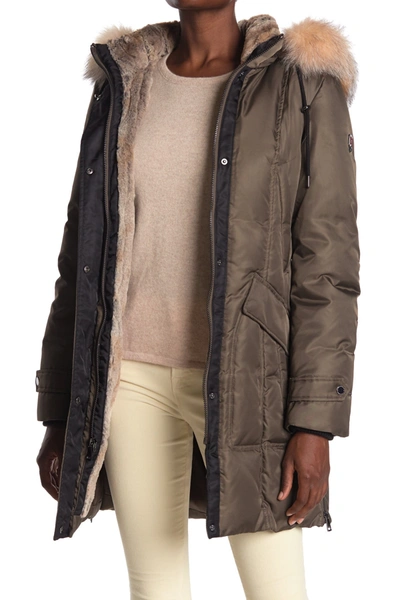 Shop 1 Madison Genuine Dyed Fox Fur Hooded Jacket In Olive