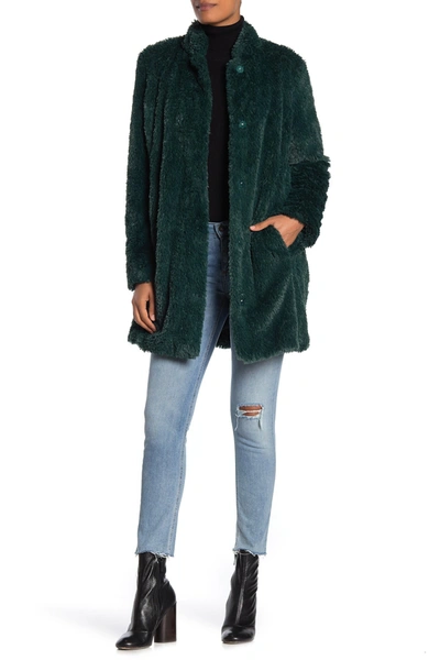 Shop Kenneth Cole New York Shaggy Faux Fur Coat In Emerald