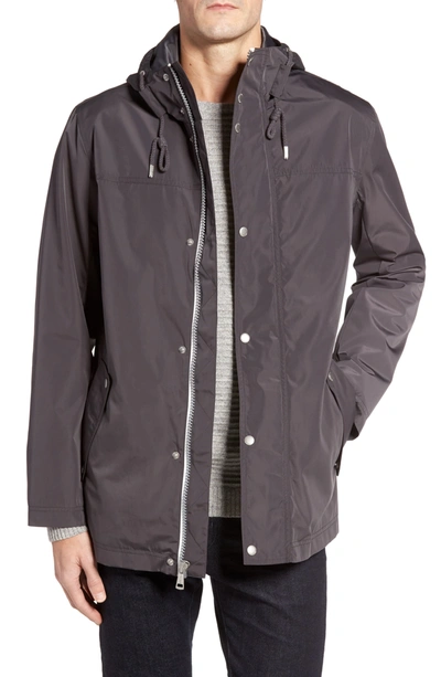 Shop Cole Haan Packable Hooded Rain Jacket In Fog