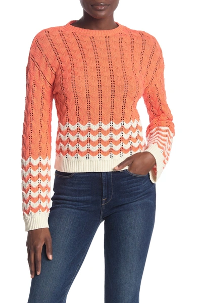 Shop Abound Stripe Print Pointelle Knit Sweater In Coral Salmon- Ivory Combo