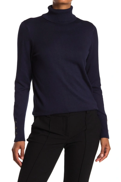 Shop Joseph A Turtleneck Button Sleeve Pullover Sweater In Navy Yard