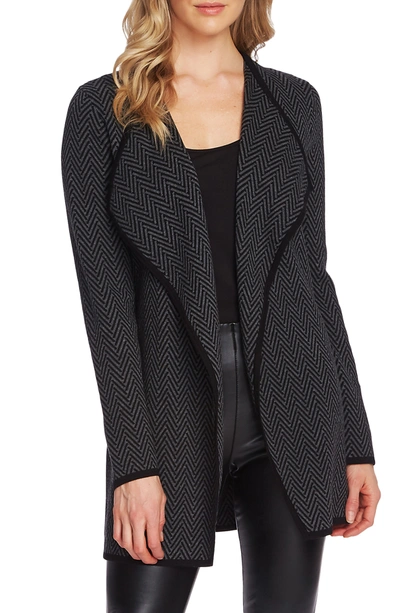 Shop Vince Camuto Herringbone Cardigan In Rich Black