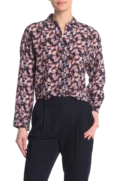 Shop Vince Floral Pleated Long Sleeve Silk Shirt In Esm