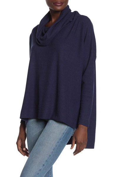 Shop Ady P Cowl Neck High/low Sweater In Navy
