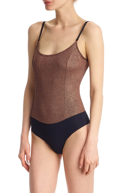 Shop Commando Soft Sparkle Cami Thong Bodysuit In Bronze