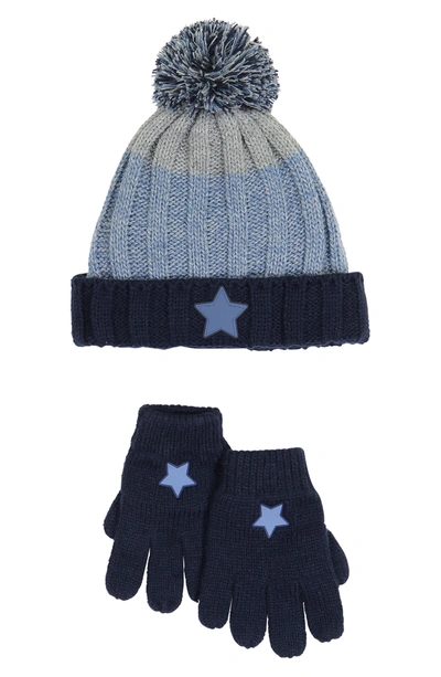 Shop Andy & Evan Star Print Hat & Glove Set In Blue Ombre Star