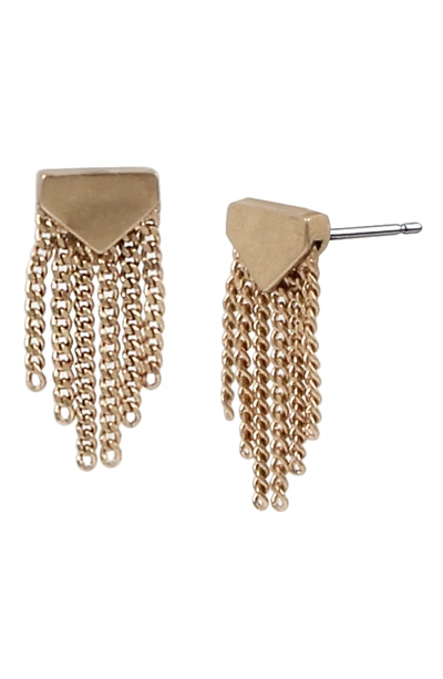 Shop Allsaints Mini Fringe Stud Earrings In Warm Brass