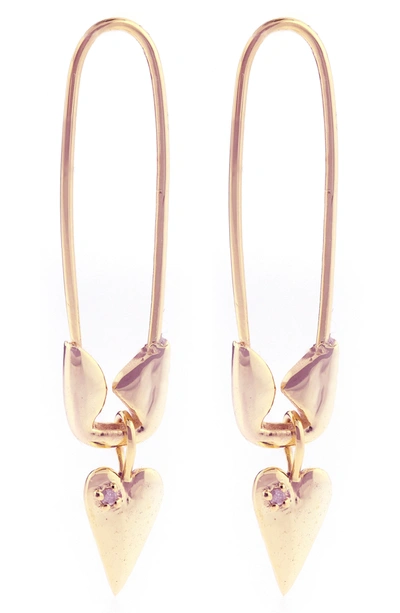 Shop Adornia Safety Pin Dangle Heart Drop Earrings In Rose Gold