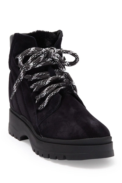 Shop Aquatalia Salma Faux Fur Lined Lace-up Boot In Navy/black