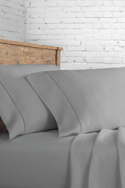 Melange White Queen Linen Ladder Hem Sheet 4-piece Set In Grey