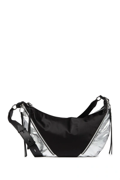 Shop Rebecca Minkoff Metallic Nylon Hobo Bag In Black/silv