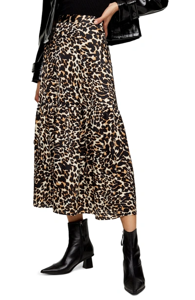 Topshop Leopard Print Bias Satin Midi Skirt | ModeSens