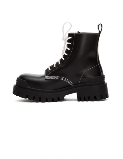 Shop Balenciaga Leather Strike Bootie With White Laces In Black