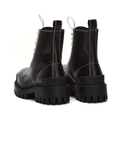 Shop Balenciaga Leather Strike Bootie With White Laces In Black