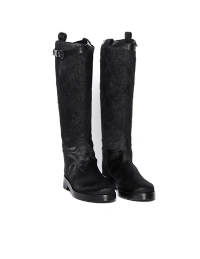 Shop Ann Demeulemeester Pony Hair Boots In Black