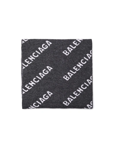 Shop Balenciaga Wool 50/50 All Over Logo Scarf In Grey