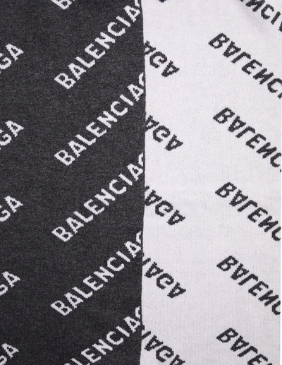 Shop Balenciaga Wool 50/50 All Over Logo Scarf In Grey