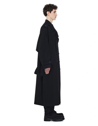 Shop Yohji Yamamoto Double Breasted Coat With Belt In Black