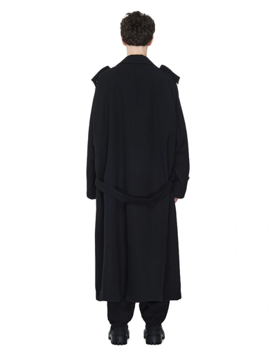 Shop Yohji Yamamoto Double Breasted Coat With Belt In Black