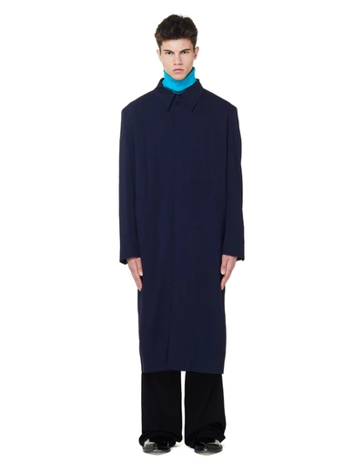 Shop Balenciaga Navy Blue Oversized Coat