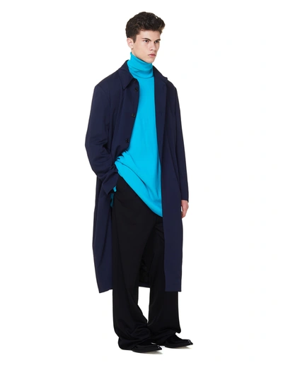 Shop Balenciaga Navy Blue Oversized Coat
