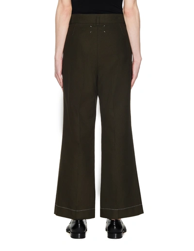 Shop Maison Margiela Dark Green Wool & Cotton Trousers In Khaki