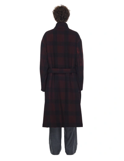 Shop Yohji Yamamoto Checked Printed Coat In Red