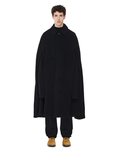 Shop Yohji Yamamoto Black Wool Poncho