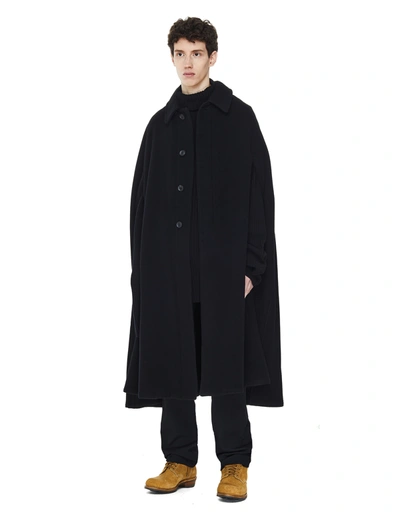 Shop Yohji Yamamoto Black Wool Poncho