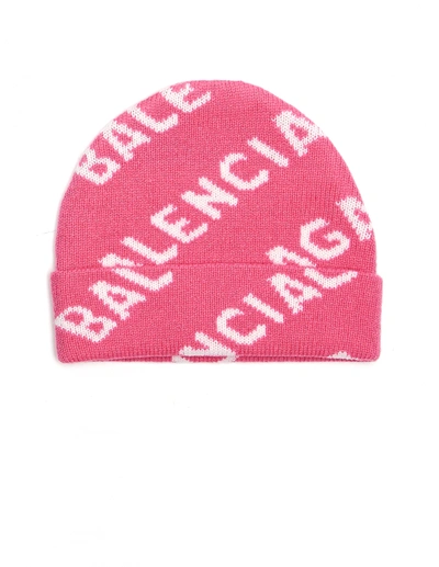 Shop Balenciaga Pink All Over Logo Beanie