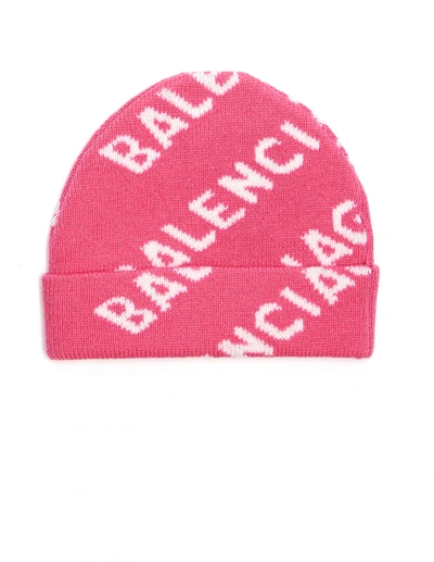 Shop Balenciaga Pink All Over Logo Beanie