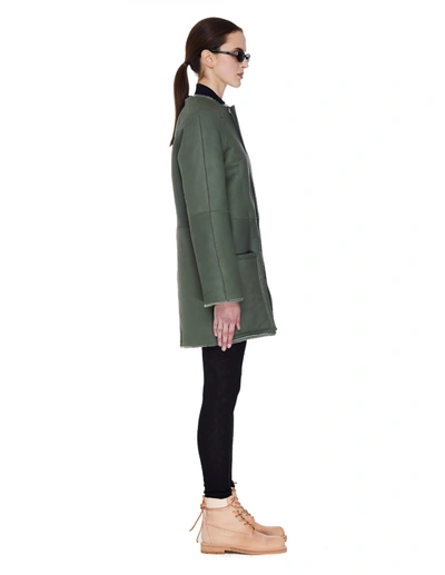 Y's Green Shearling Coat In Green
