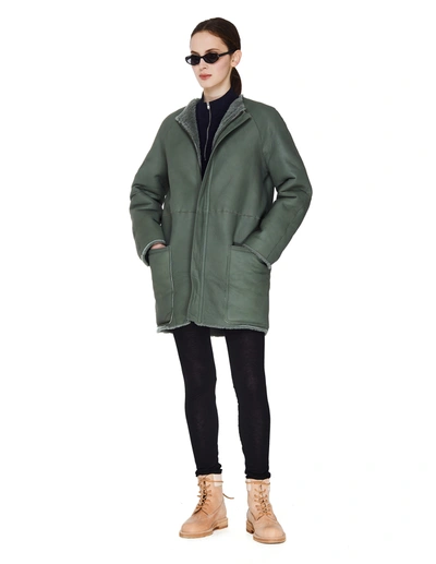 Y's Green Shearling Coat In Green
