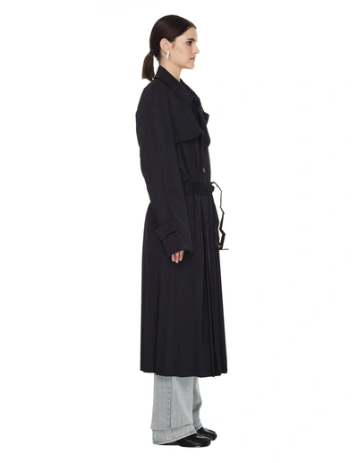 Shop Balenciaga Pleated Belted Coat In Black