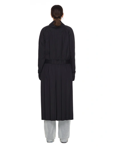 Shop Balenciaga Pleated Belted Coat In Black