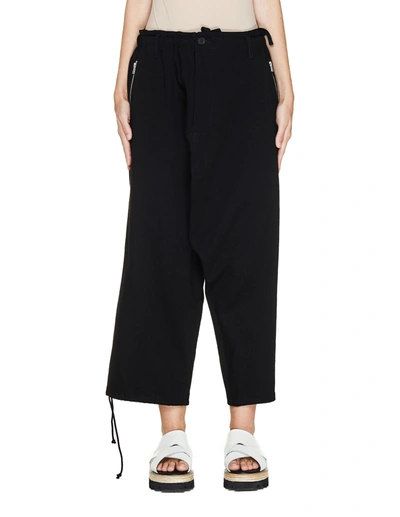 Shop Yohji Yamamoto Wide Cotton Trouseres In Black