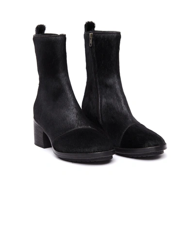 Shop Ann Demeulemeester Pony Hair Ankle Boots In Black