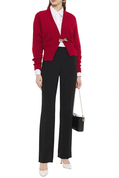 Shop Dolce & Gabbana Embellished Knitted Cardigan In Claret