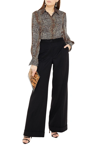 Shop Dolce & Gabbana Cashmere-felt Wide-leg Pants In Black