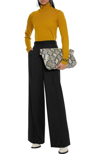 Shop Nina Ricci Pleated Wool-twill Wide-leg Pants In Black