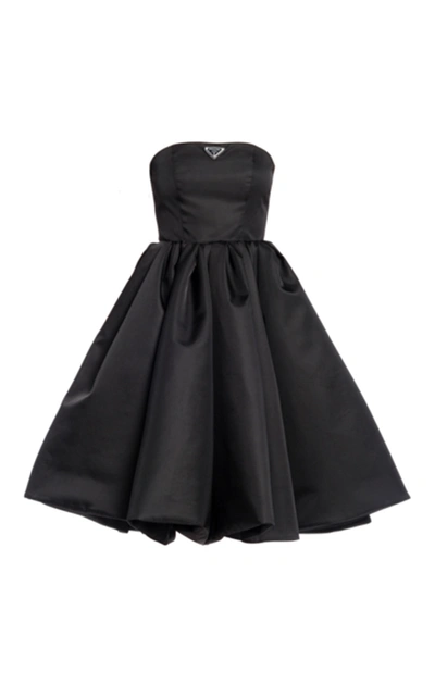 Shop Prada Logo-detailed Nylon Gabardine Strapless Midi Dress In Black