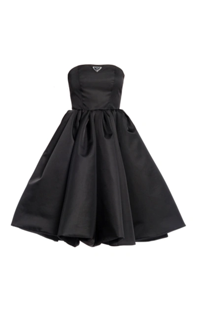 Prada Logo-detailed Nylon Gabardine Strapless Midi Dress In Black